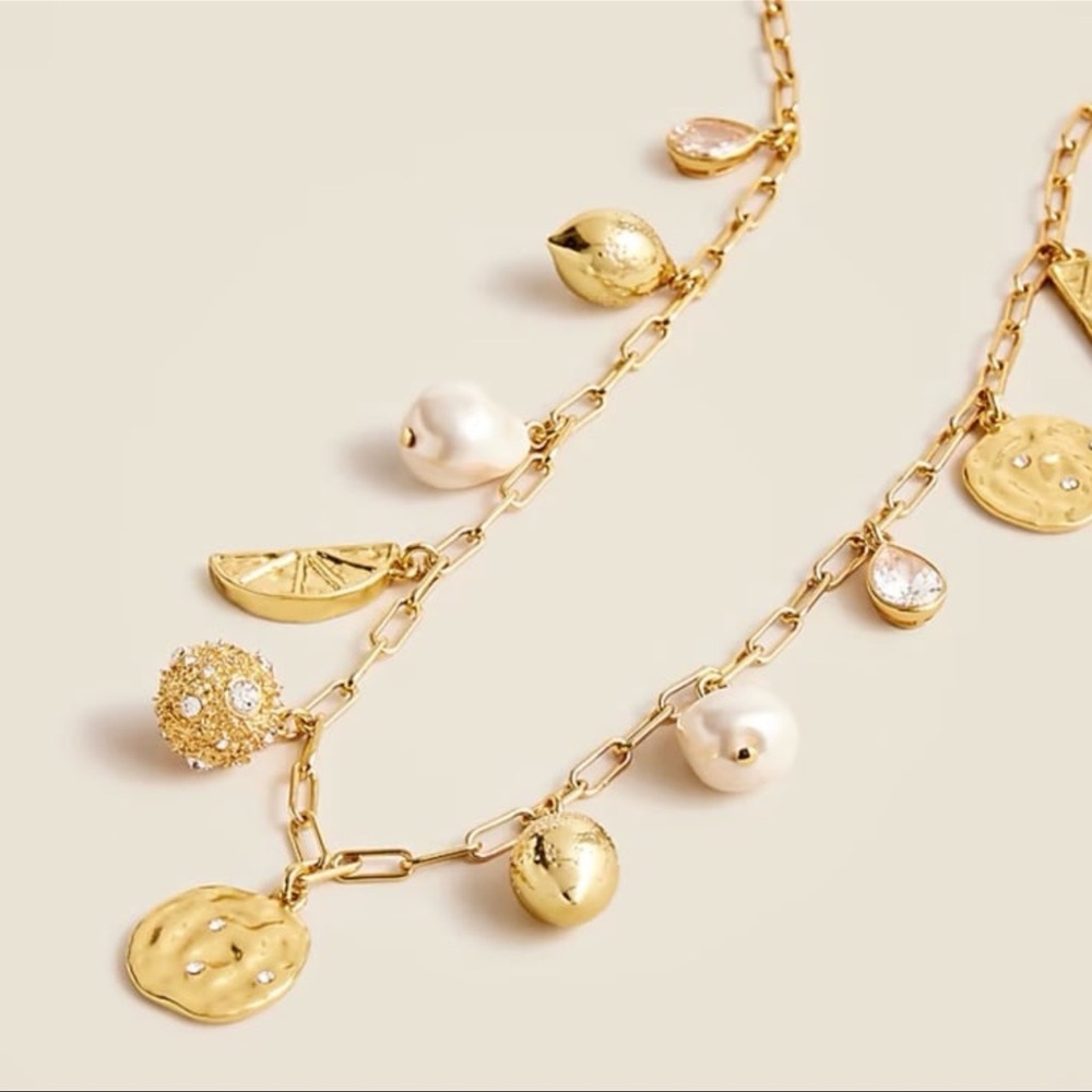 J. Crew Gold and Pearl Charm Necklace